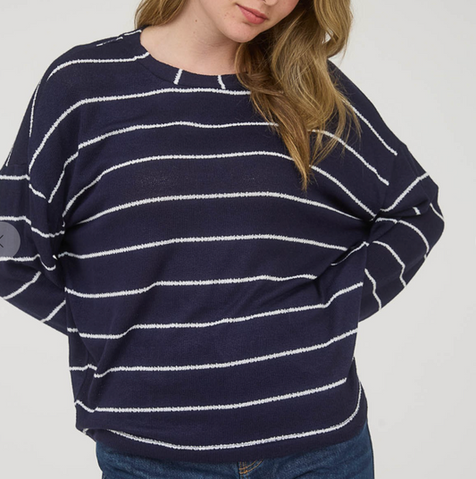 Stripe Long Sleeve Drop Shoulder Knit Top
