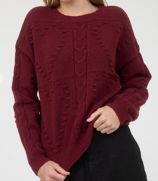 Heart Motif Cable Knit Long Sleeve Knit Sweater