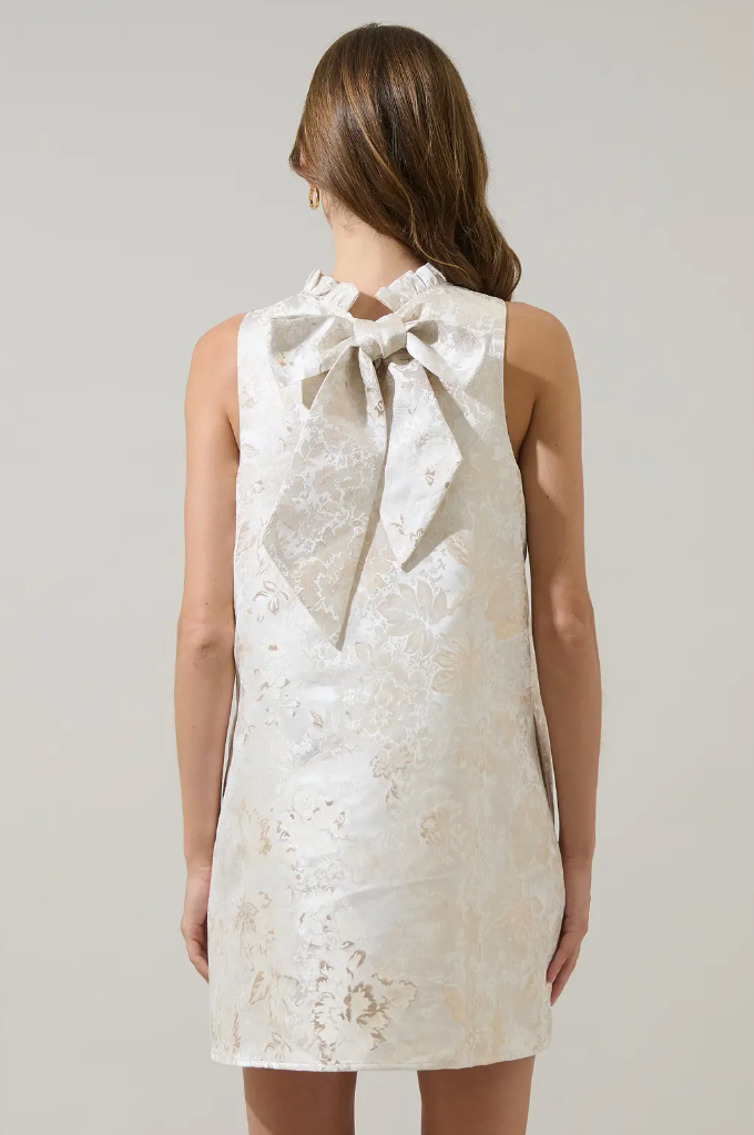 Jaiyana Jacquard Benson Trapeze Mini Dress-Champagne