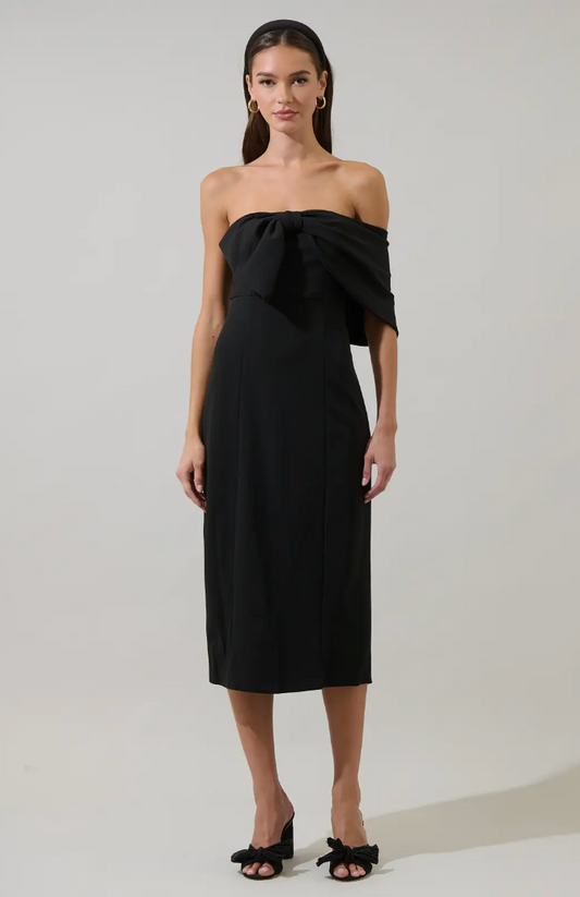 Vibiana Bow One Shoulder Maxi Dress-Black
