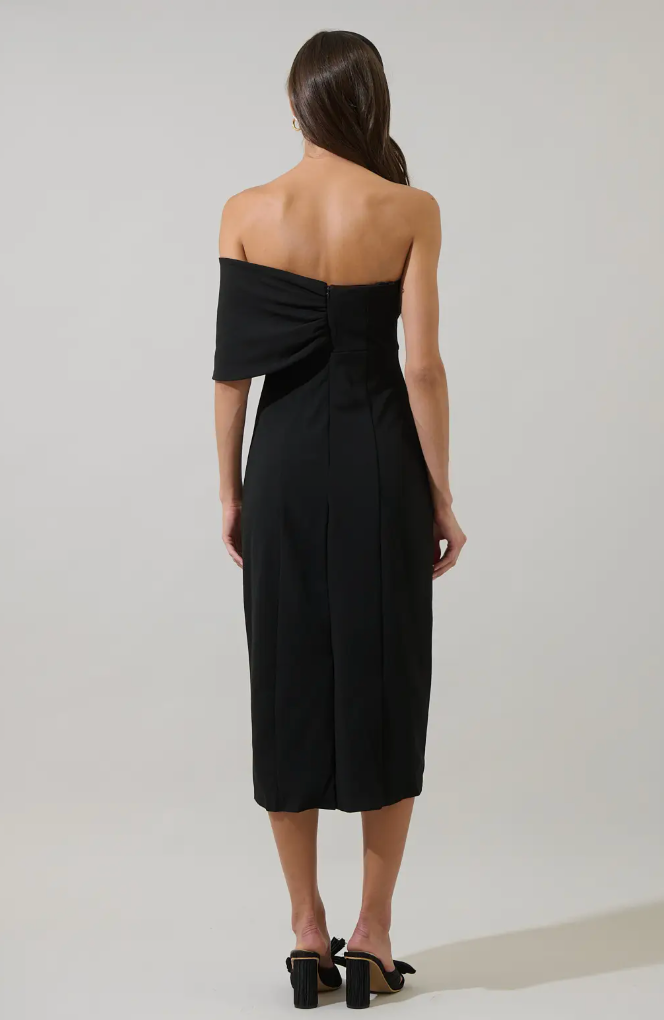 Vibiana Bow One Shoulder Maxi Dress-Black