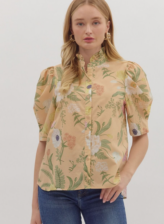 Fun Floral Top-Almond