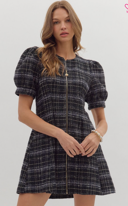 Plaid Puff Sleeve Dress
