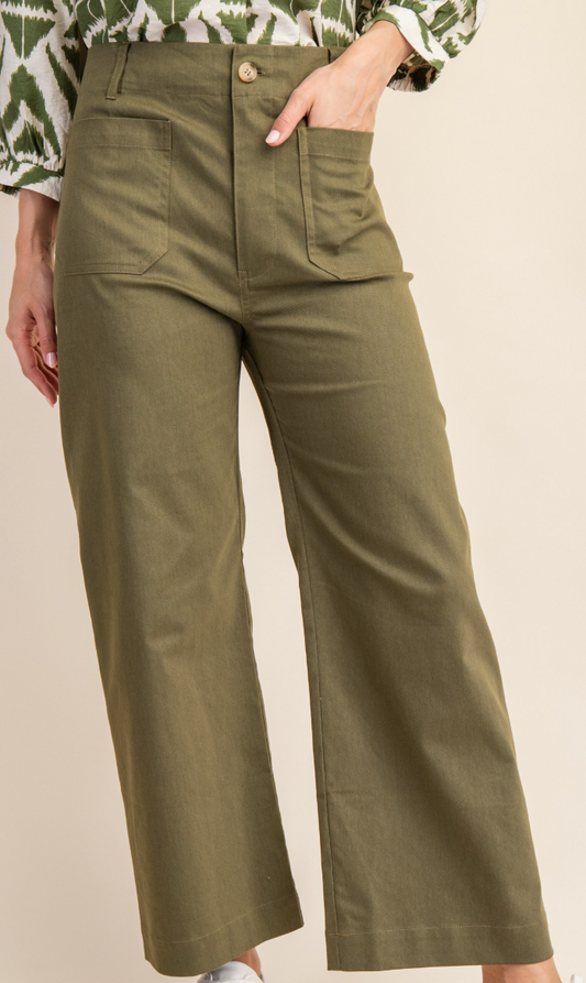 Ankle Cropped Summer Pants-Olive