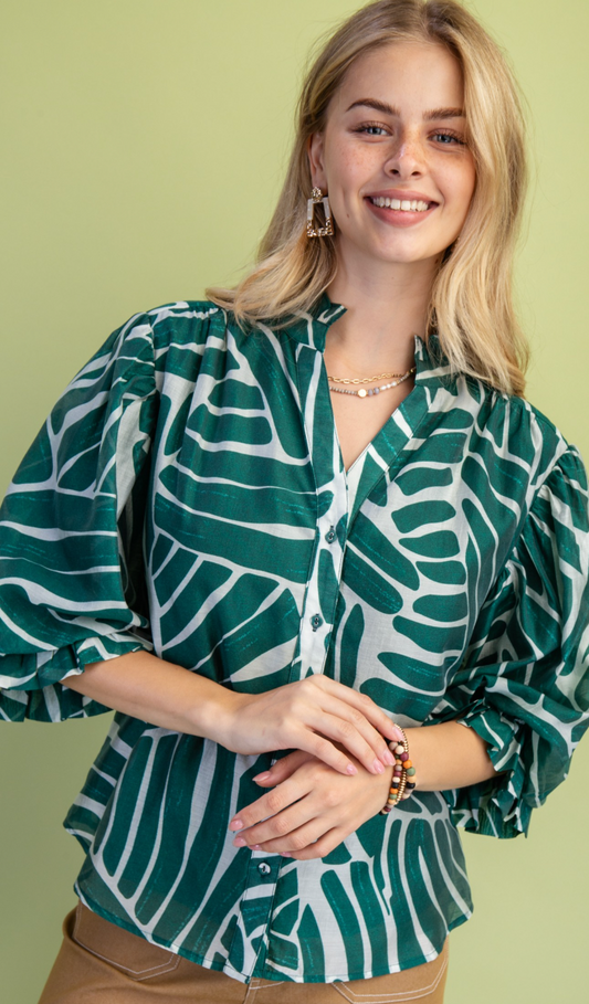 Abstract Print Button Down Top-Forest