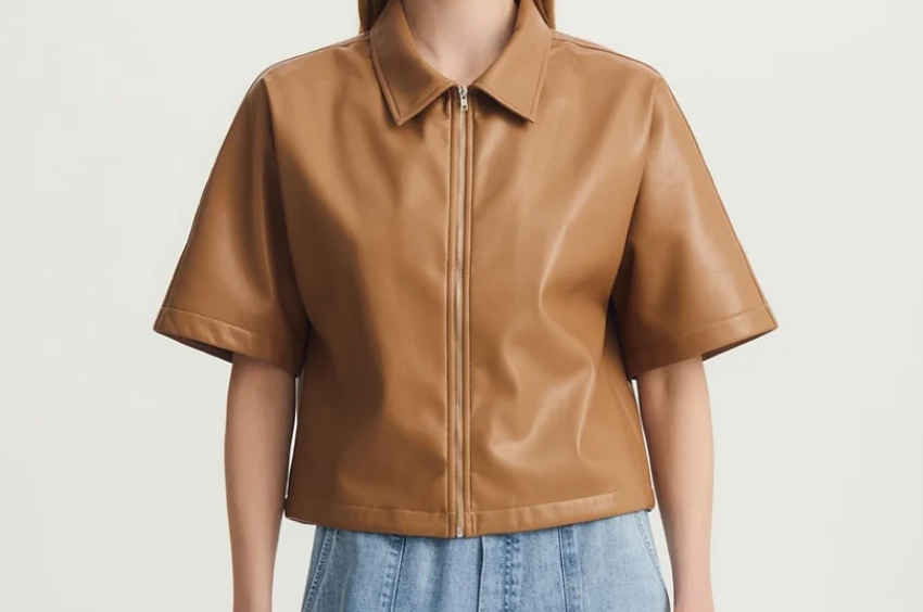 Leather Zip Up Vest Top - Amber