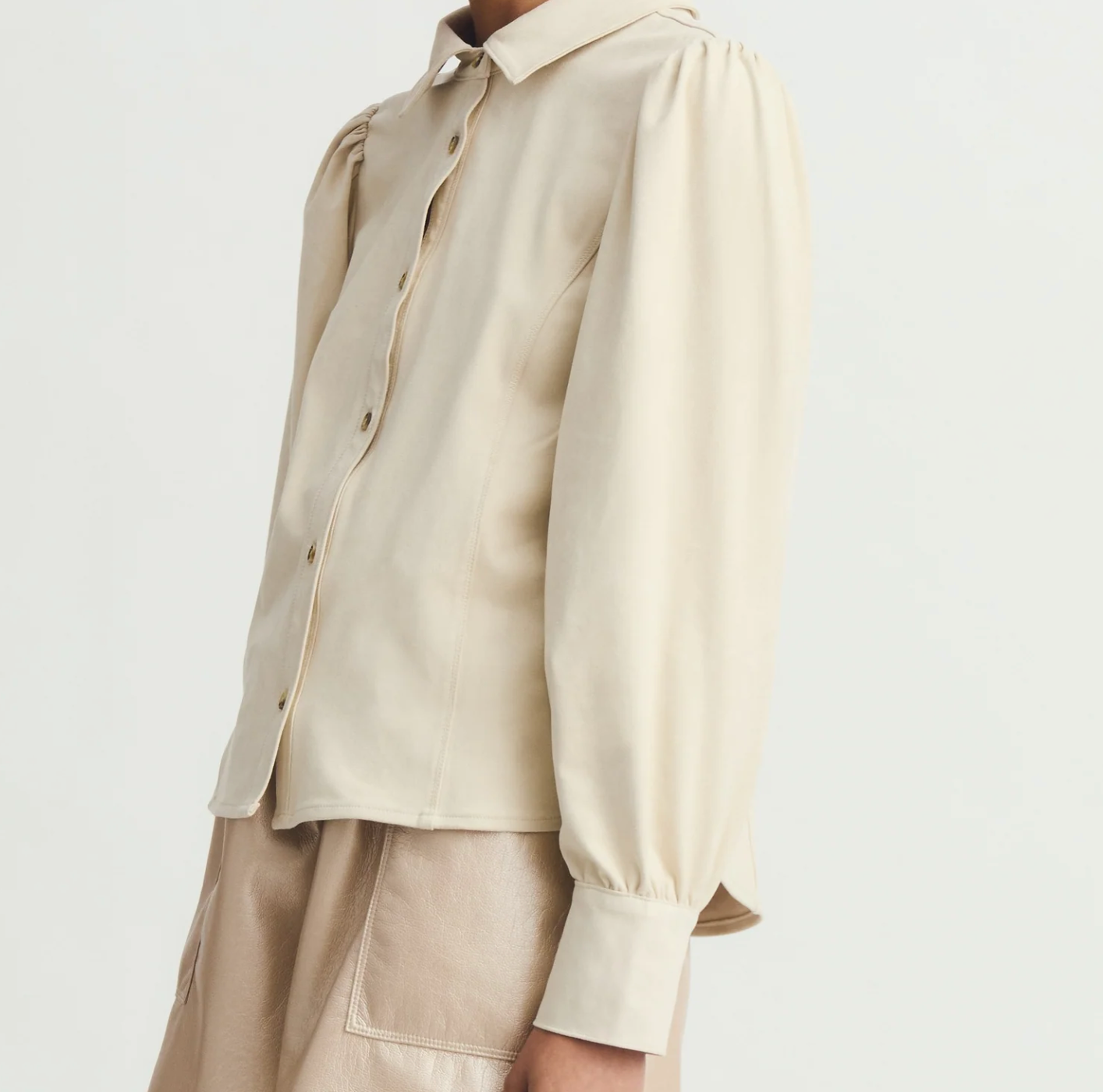 Suede Blouson Sleeve Top - Cream