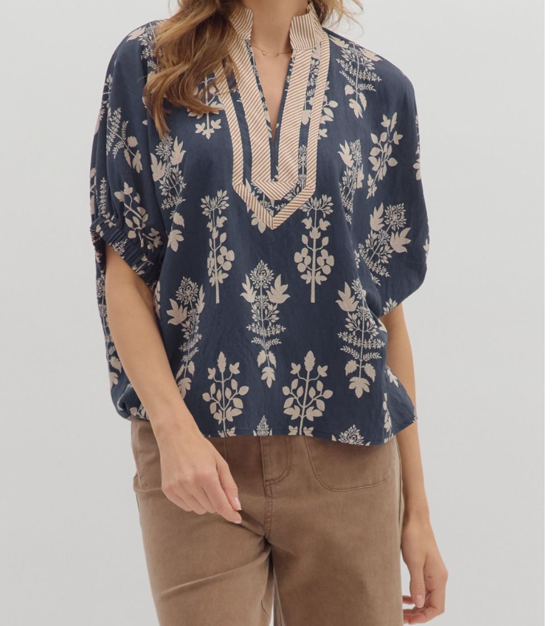 Botanical Print Blouse - Navy