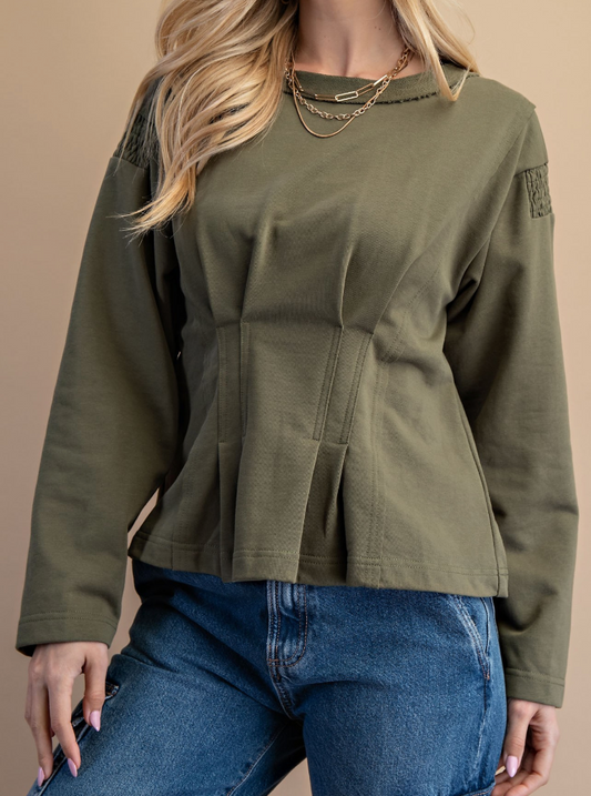 Pleated Waist Sweatshirt - Olive
