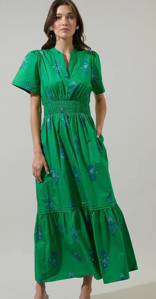 Halina Floral Belraj Poplin Maxi Dress