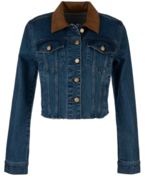 KERRY CROPPED JACKET-RAW HEM CONTRAST COLLAR