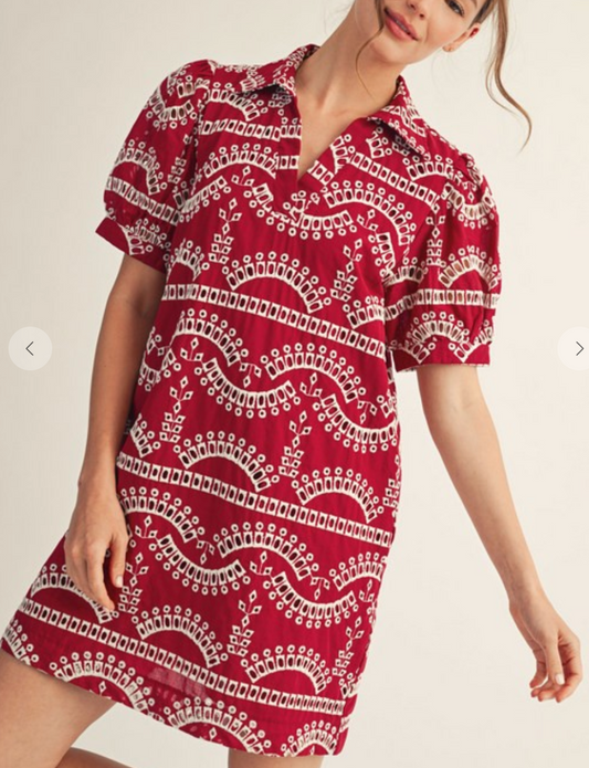 Geometric Pattern Dress With Pockets
