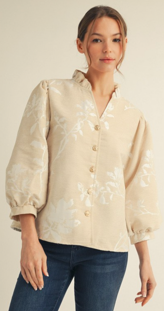 Button Down Floral Jacquard Top