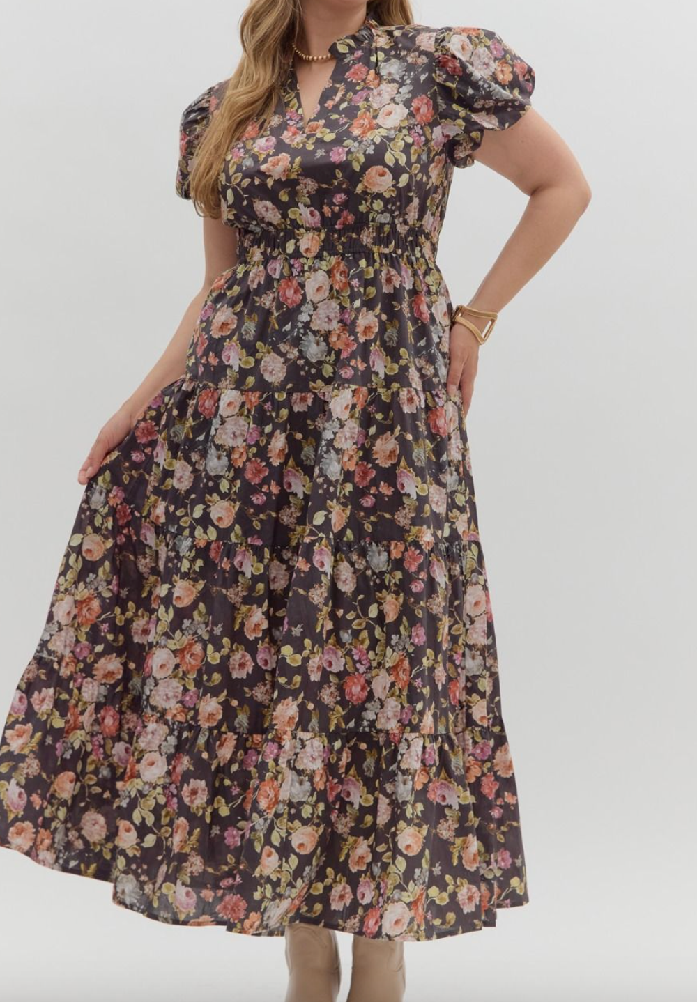 Chocolate Floral Midi Dress