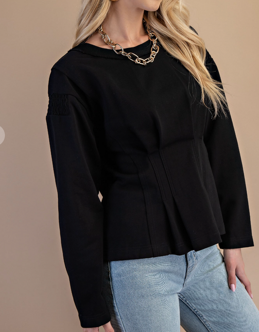 Pleated Waist Top - Black
