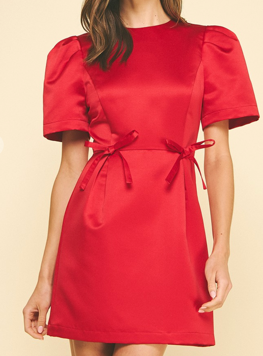 Ribbon Detail Mini Dress - Red