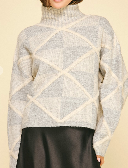 Diamond Pattern Sweater - Dusty Blue