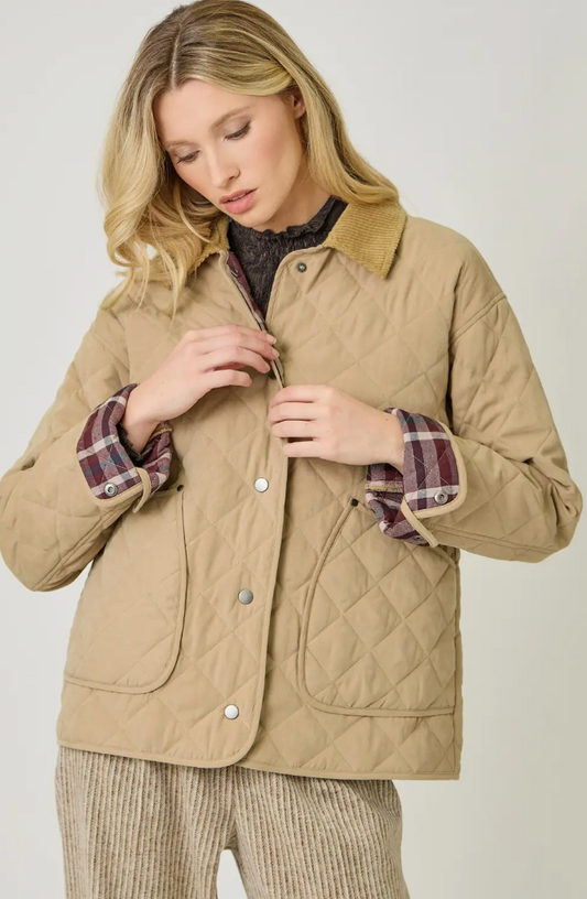 Contrast Quilted Jacket-Latte