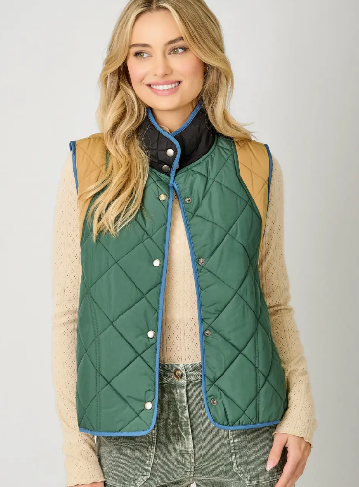 Color Block Padded Vest-Green Mix