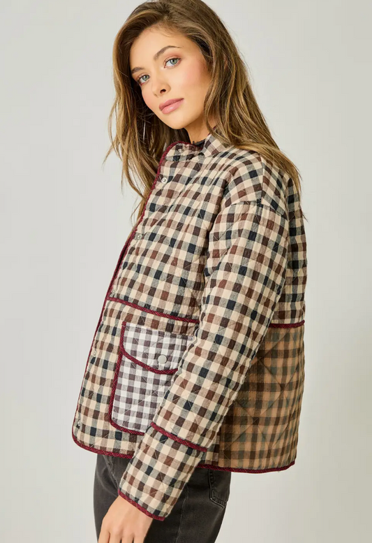 Mixed Media Quilted Jacket-Cappuccino