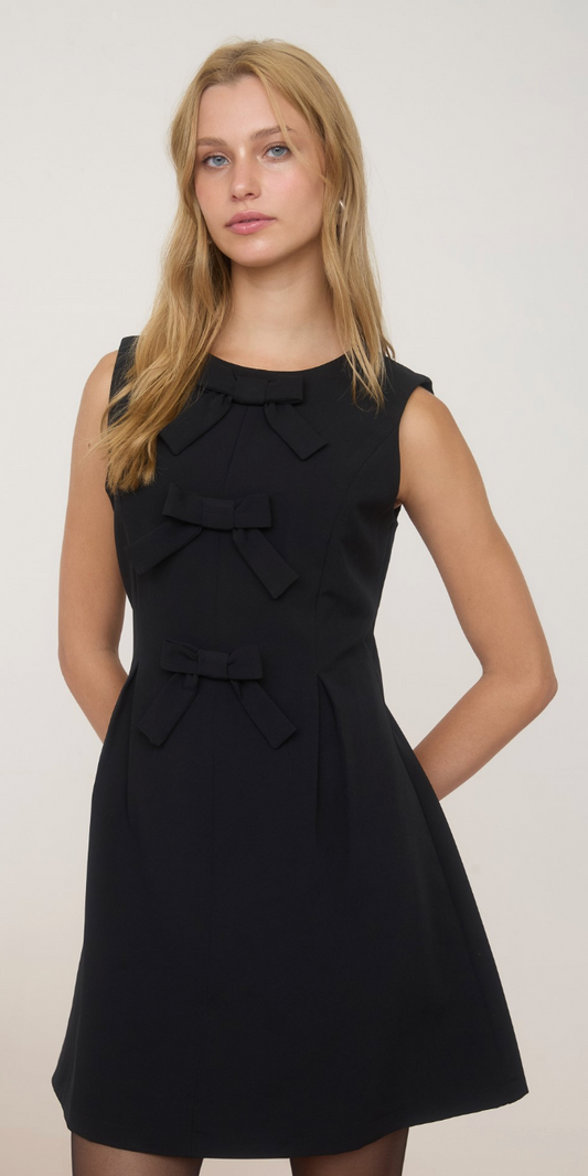 Front Bow Sleeveless Pleated Mini Dress