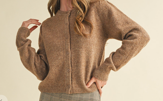 Long Puff Sleeve Sweater Cardigan - Mocha