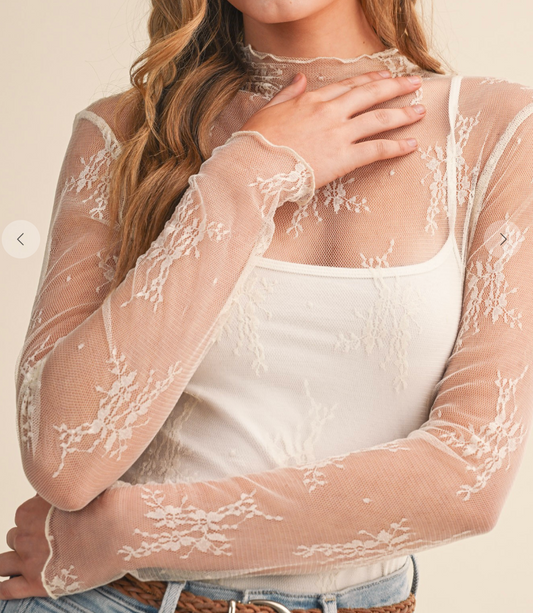 Sheer Lace Long Sleeve Top