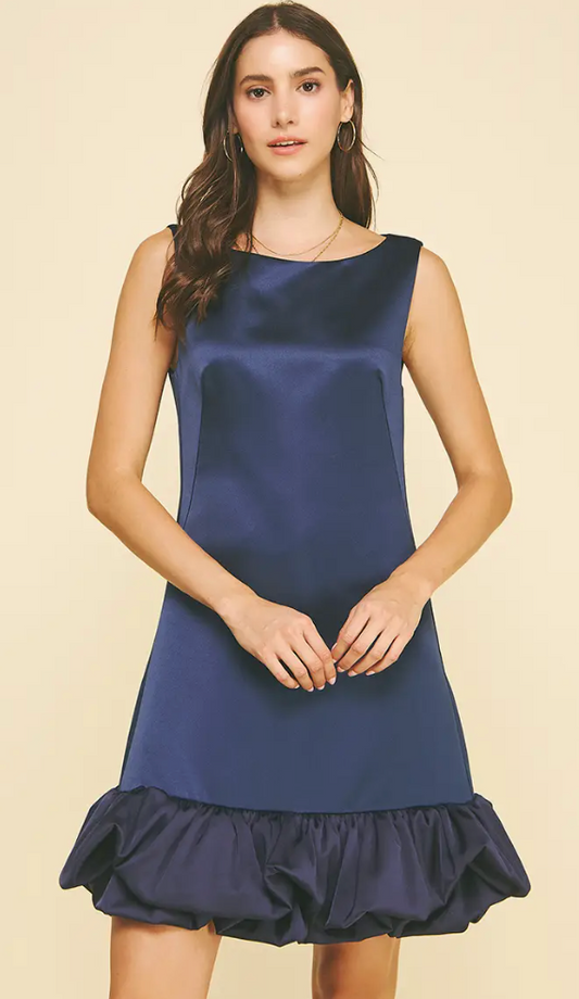 Bubble Hem Mini Dress in Navy