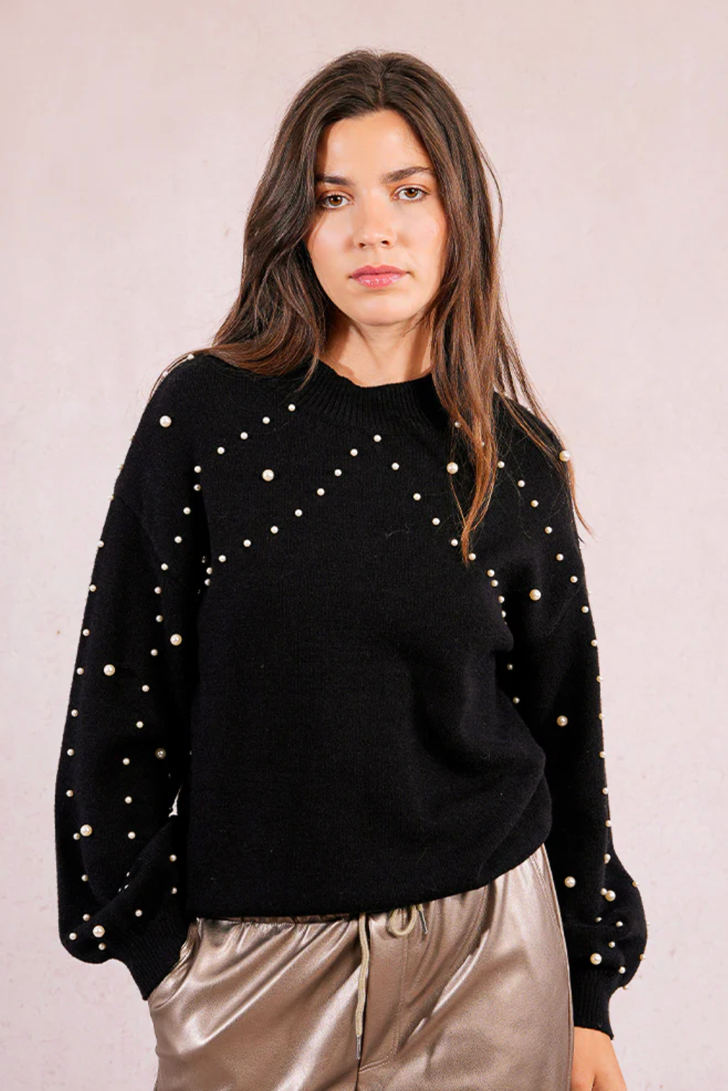 Ladies Knitted Sweater- Black Peals