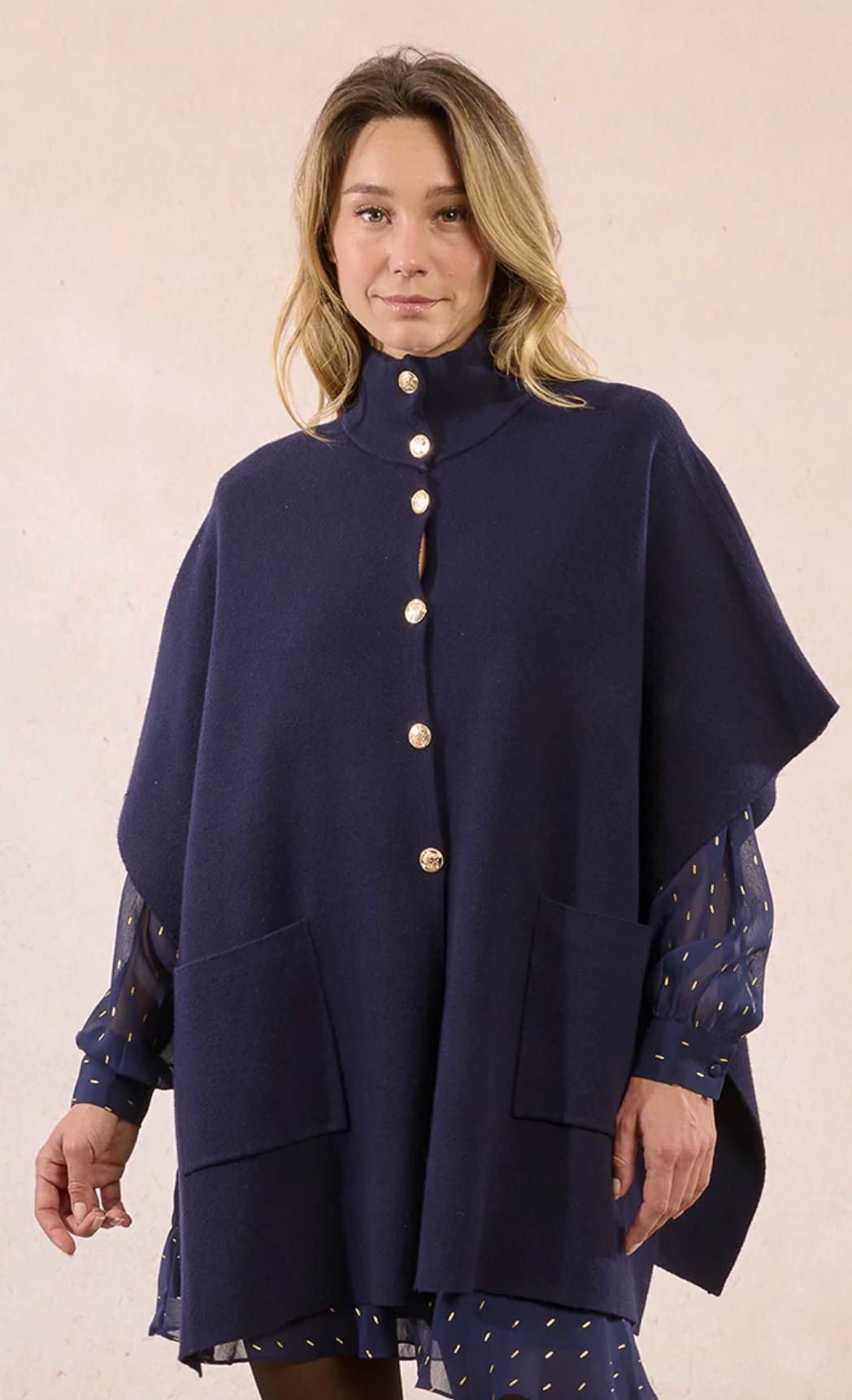Laddies Knitted Cape-Navy