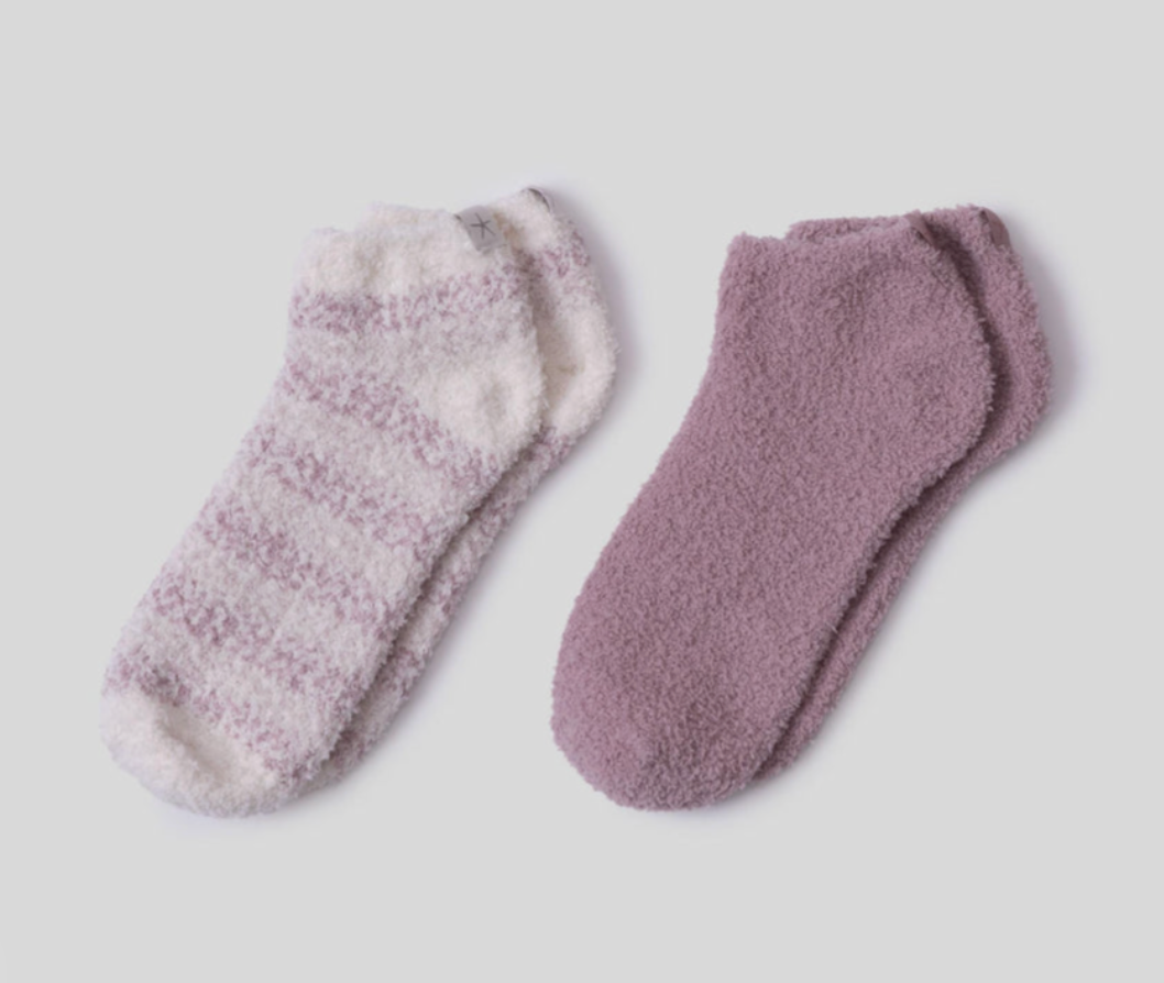 CozyChic Socks - Heathered Stripe Ankle Sock Set