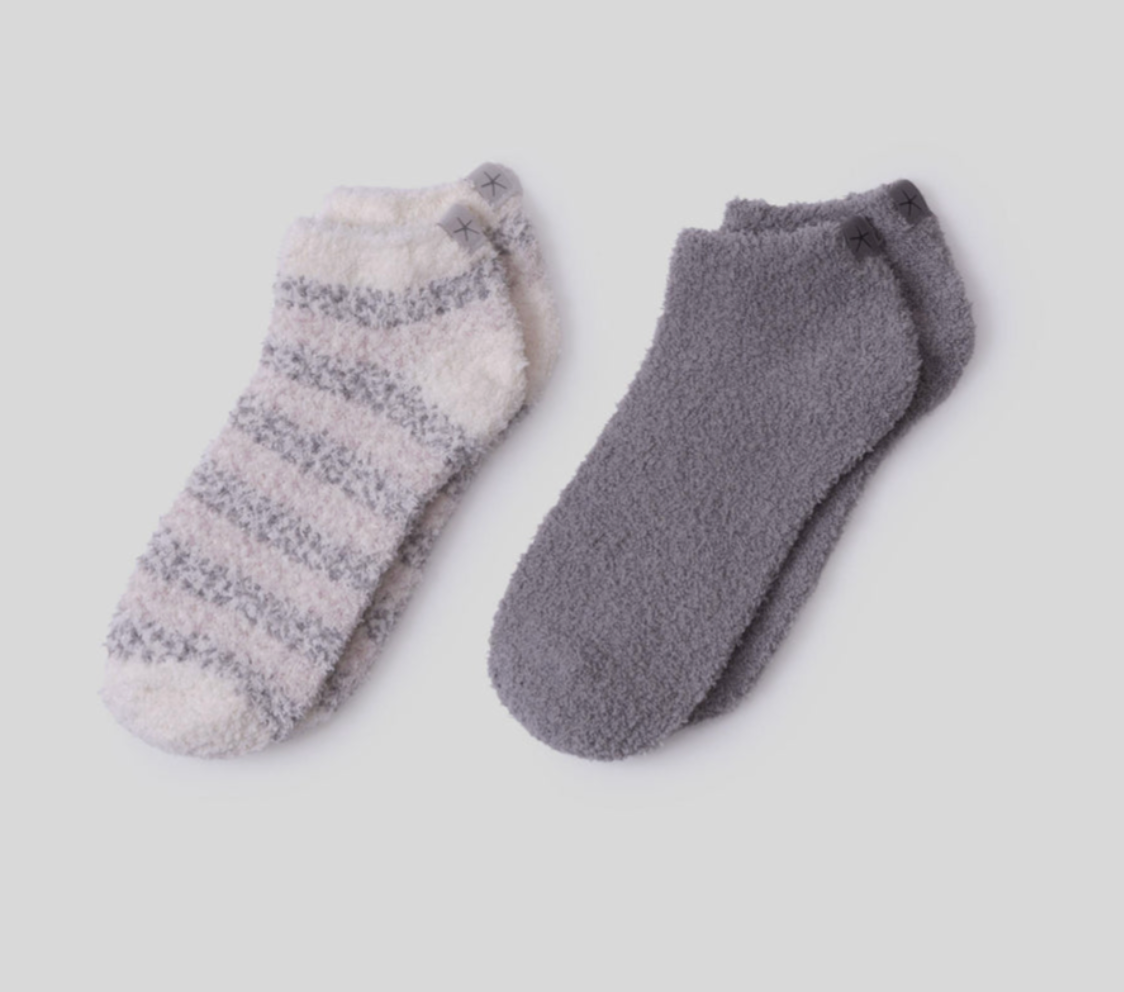 CozyChic Socks - Heathered Stripe Ankle Sock Set