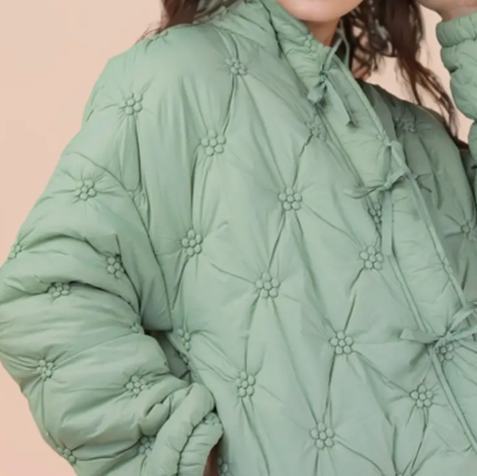 Oversized Floral Quilt Jacket - Sage