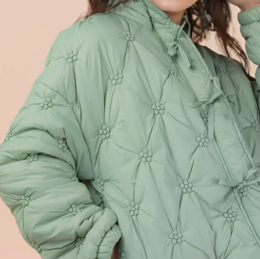 Oversized Floral Quilt Jacket - Sage