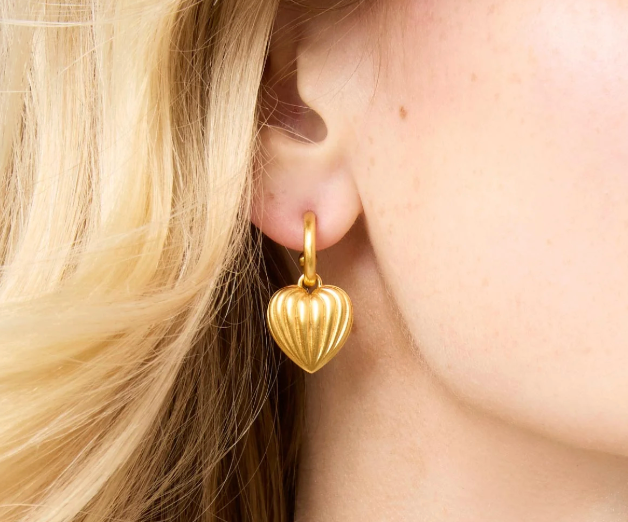 Puffy Heart Hoop & Charm Earring - Gold