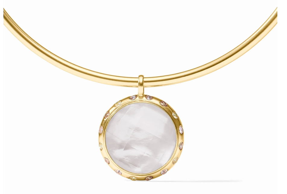 Rainbow Statement Necklace Gold - Iridescent Clear Crystal with Champagne Radiance halo