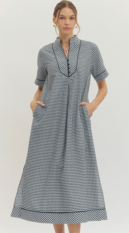 Navy Gingham Dress