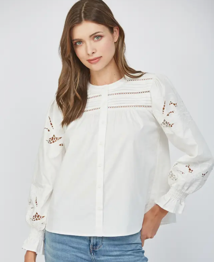 Lace Trim Detail Puff Sleeve Shirt