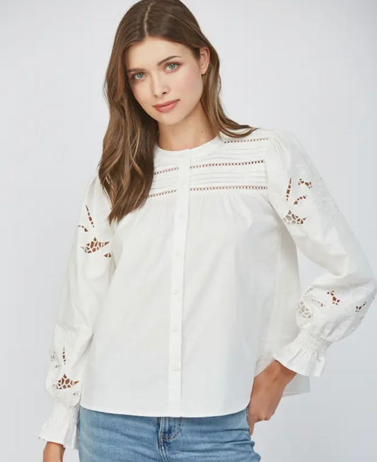 Lace Trim Detail Puff Sleeve Shirt