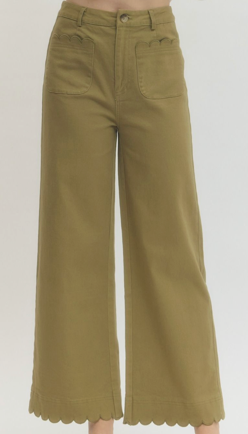 Scalloped Pants - Olive
