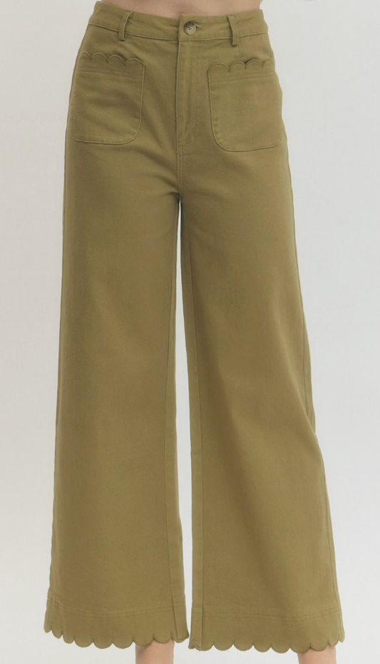 Scalloped Pants - Olive