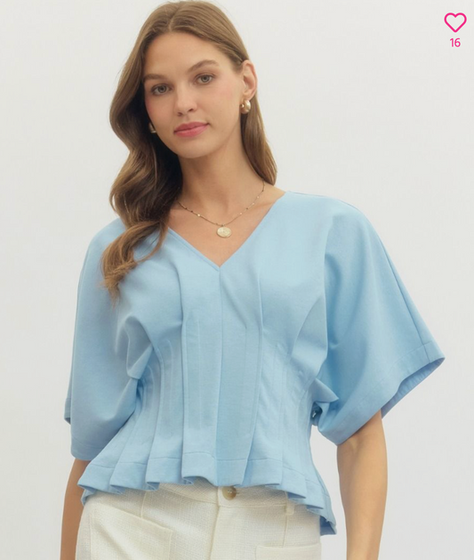 Cinch Waist Top - Light Blue