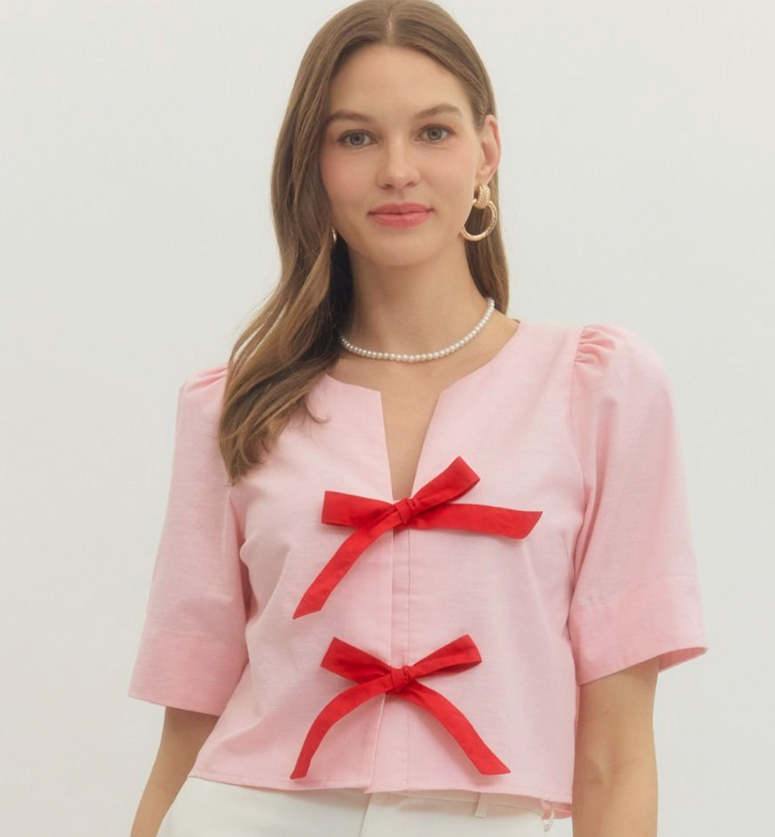 Classic Pink and Red Bow Top