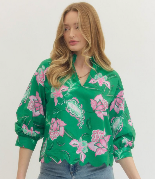 Green and Pink Scalloped Edge Top