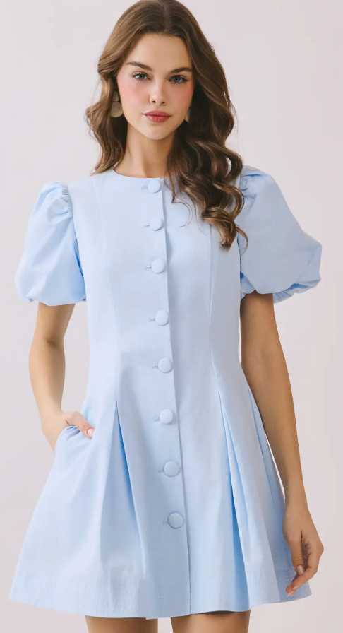 Voluminous Puff Sleeves Covered Button Down Dress