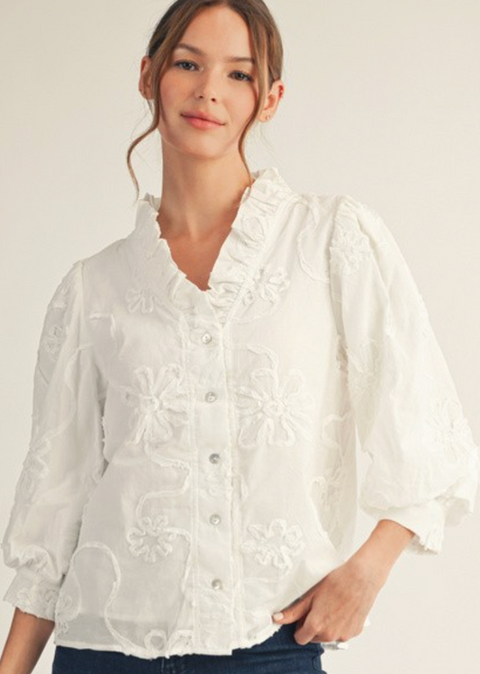 Button Down 3d Floral Top