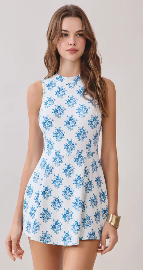 Floral Print Flared Skirt Athleisure Dress