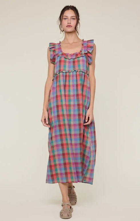 Multicolor Plaid Midi Dress