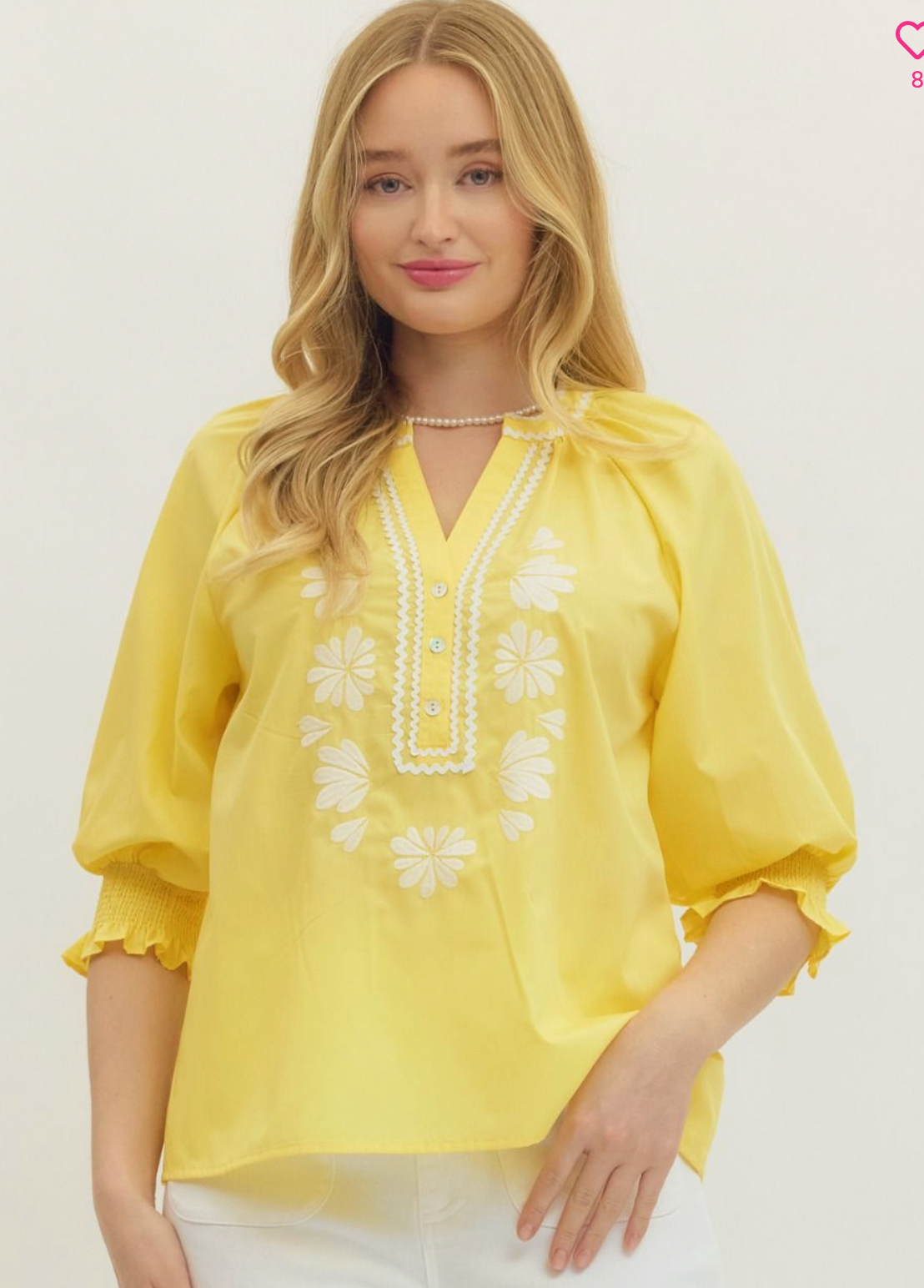 Long sleeve top embroidered- Lemon