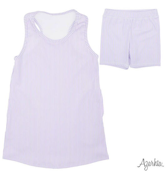Lavender Striped Izzy Tennis Dress matching under short